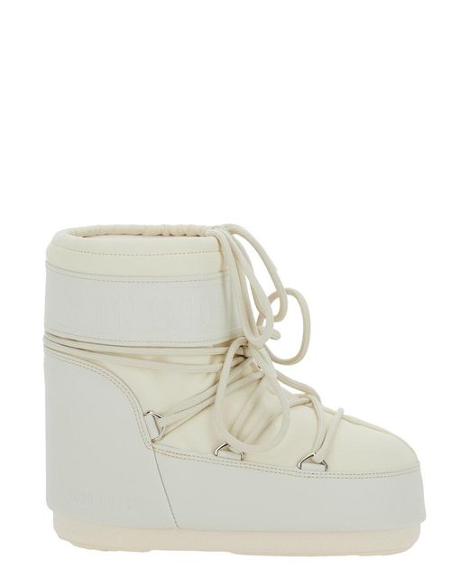 Moon Boot White 'Icon' Snow Ankle Boots With Maxi Logo Print On The Side