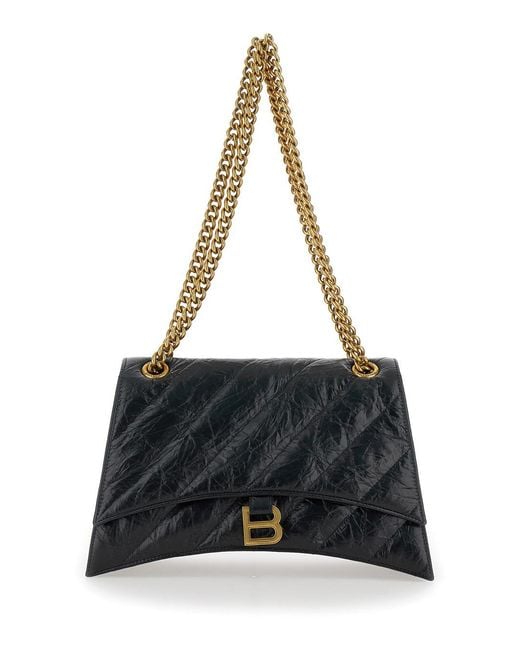 Balenciaga Black Crush M Crossbody Bag With B Logo