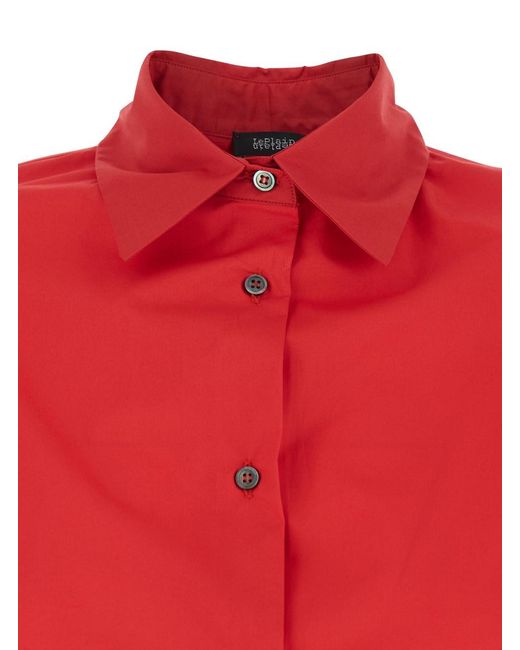 Le Plain Red Shirt 'Popeline Shirt' With Classic Collar And Long Sleeves In