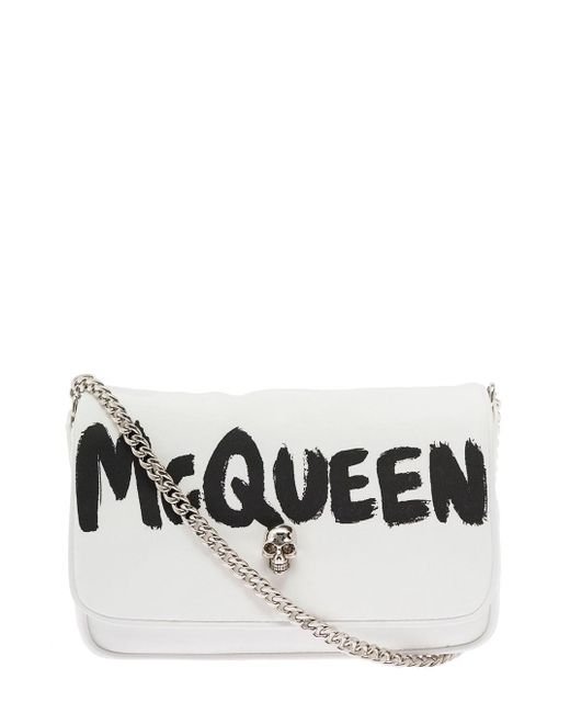 Alexander McQueen White Woman's Nylon Crossbody Bag With Graffiti Logo Print