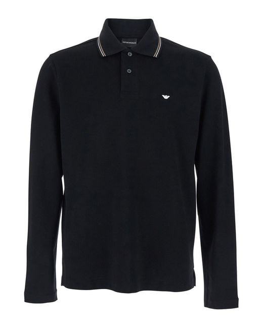 Emporio Armani Blue Polo Shirt Long Sleeve for men