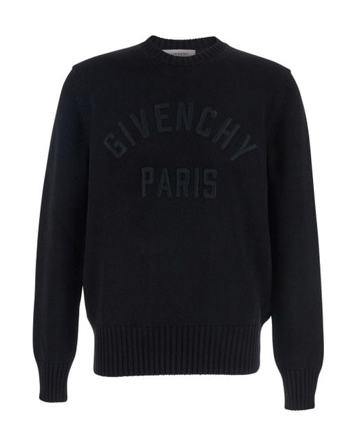 Givenchy Blue Crew Neck Sweater With Logo Lettering On The Front for men