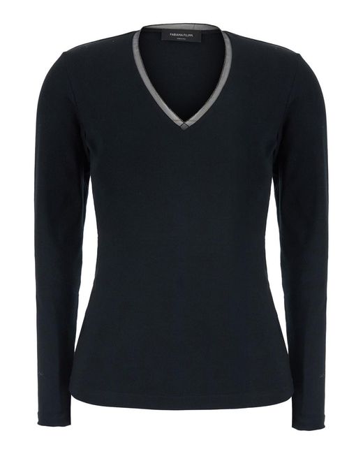 Fabiana Filippi Black Sweater With Round Neck And Long Sleeves