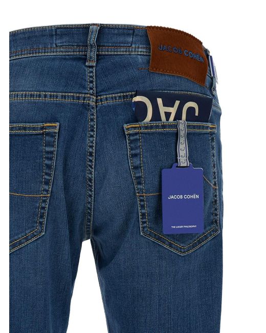 Jacob Cohen Blue Slim Low Waisted Jeans With Patch In Cotton Denim Man for men