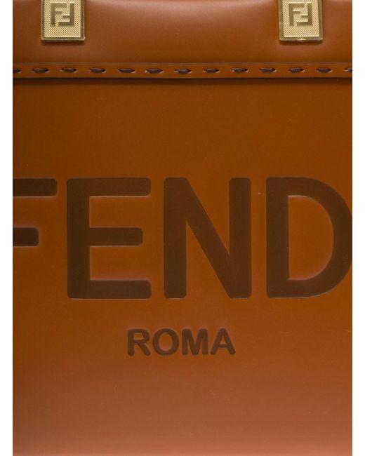 Fendi Brown 'Sunshine Small' Tote Bag With Embossed Logo And Tortoiseshell Handles