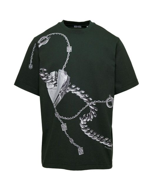 Burberry Green T-Shirt With Front Print for men