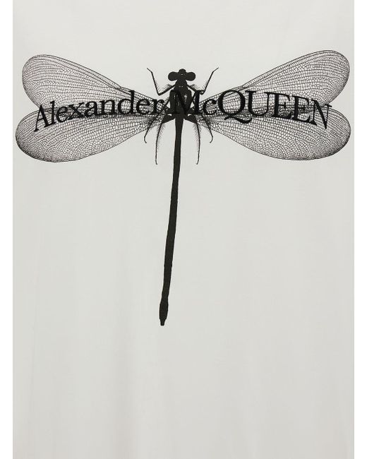 Alexander McQueen White Dragonfly Print Organic Cotton T-shirt for men