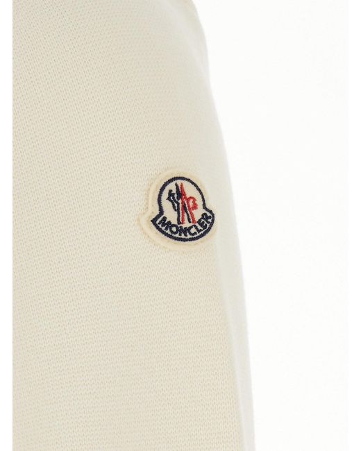 Moncler Natural Crew Neck Cardigan With Quilted Design On The Front And