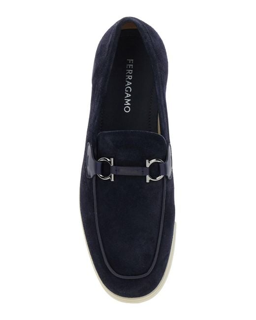 Mocassini 'Cosimo' Con Gancini Metallici Sul Fronte di Ferragamo in Blue da Uomo