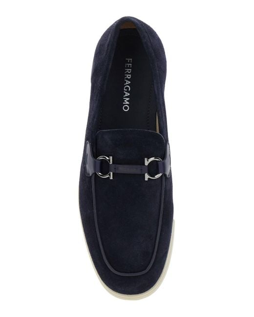 Ferragamo Blue 'Cosimo' Loafers With Metallic Hooks On The Front for men