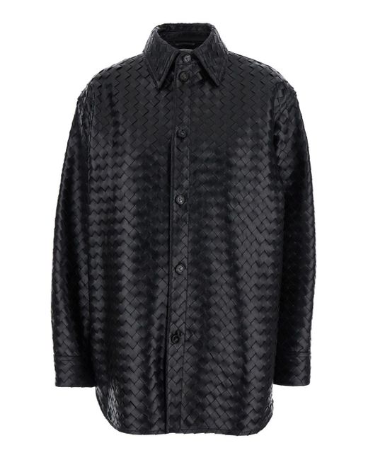 Camicia Con Motivo Intrecciato All-Over di Bottega Veneta in Black