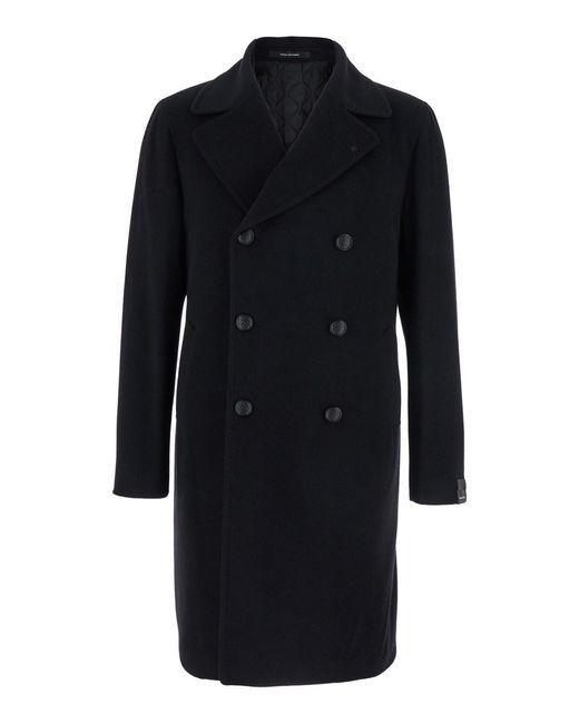 Tagliatore Blue 'Arden' Double-Breasted Coat With Notched Revers for men