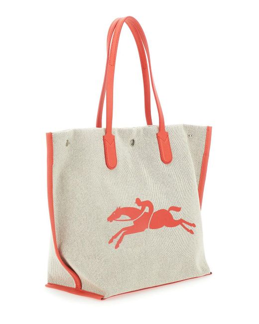 Longchamp White 'Roseau' Tote Bag With Logo Print