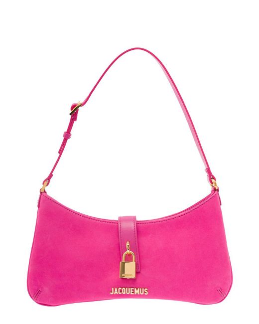 Jacquemus Pink 'le Bisou Cadenas' Fucsia Shoulder Bag With Lock And Logo Detail In Suede Woman