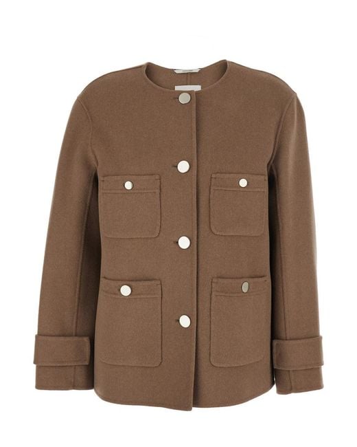 Max Mara Brown 'Alba' Jacket With Round Neck And Patch Pockets On Th