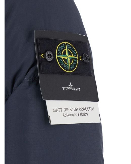 Piumino Con Cappuccio Con Coulisse E Patch Logo Sulla Spa di Stone Island in Blue da Uomo