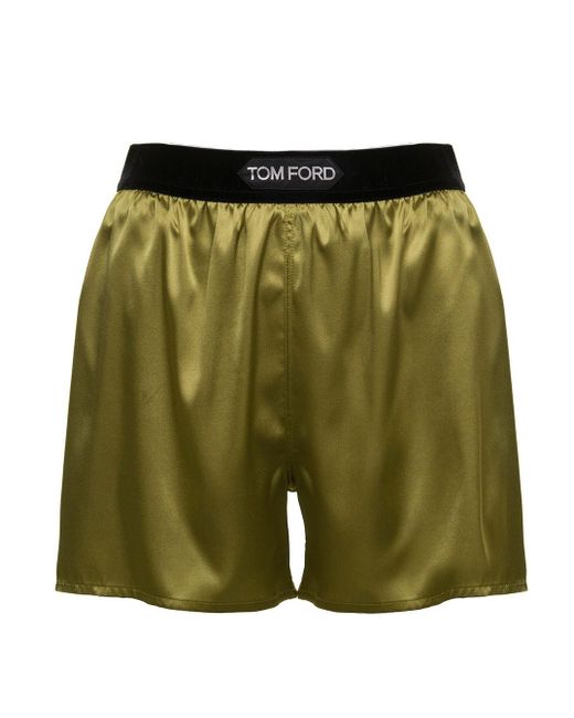 Tom Ford Green Shorts With Logo In Satin Woman