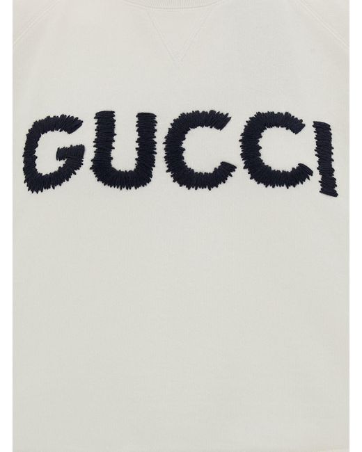 Gucci White Cropped Crewneck Sweatshirt With Logo Print