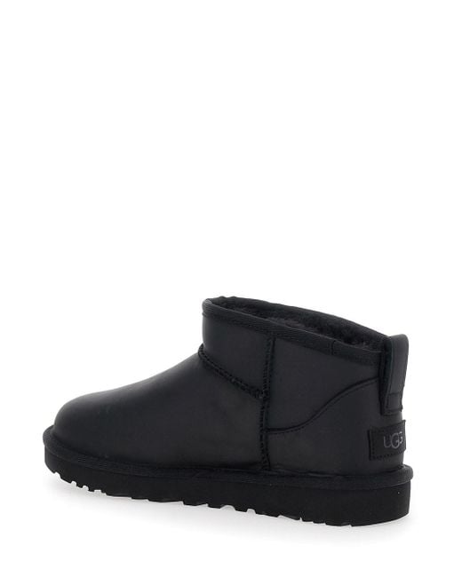 Ugg Black 'Classic Ultra Mini' Ankle Boots With Shearling Lining