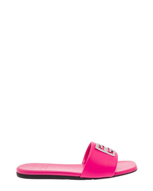 Givenchy 4g Flat Pink Leather Sandals Woman