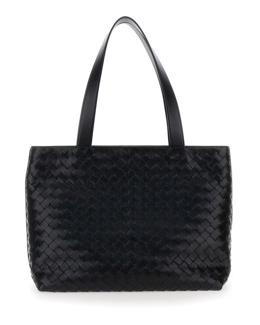 Bottega Veneta Black 'Small Intrecciato' Tote Bag With Zip Closure