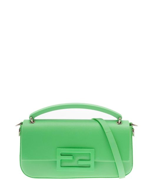 Fendi Green Baguette Phone Pouch In Leather Woman