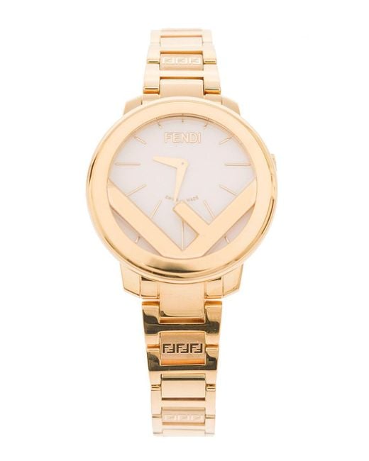 Fendi Metallic Gold-colored Round Watch With F Insert In Stainless Steel