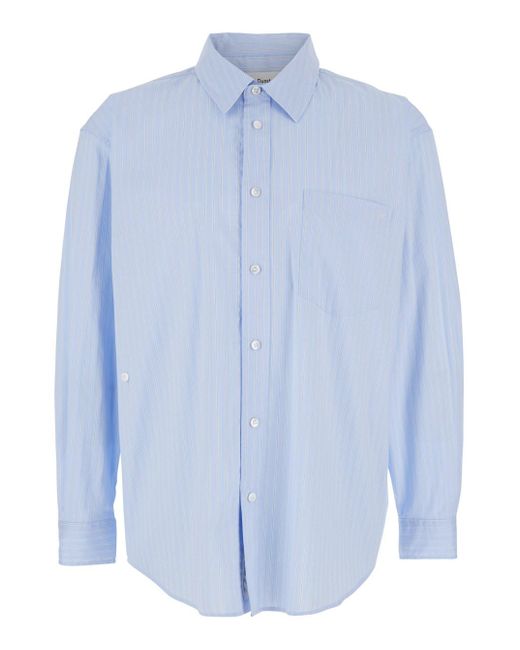 DUNST Blue Shirt With All-Over Striped Motif And Embroidered Log for men