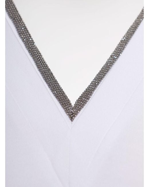 Brunello Cucinelli White V-Neck T-Shirt With Monile Detail