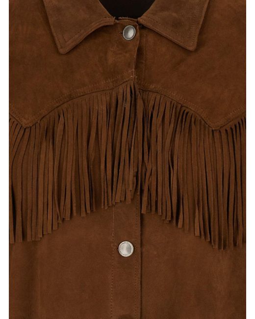 Plain Brown Suede Fringed Shirt
