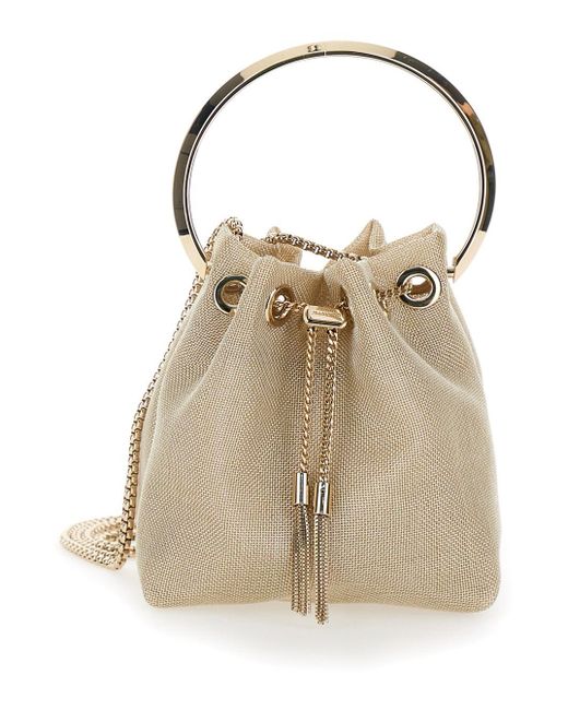 Jimmy Choo Natural 'Bon Bon' Mini-Tone Handbag With Metal Bracelet Handle