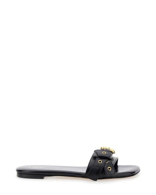 Chloé Black Chloã 'Mae' Slip-On Sandals With Embossed Logo On The Insole
