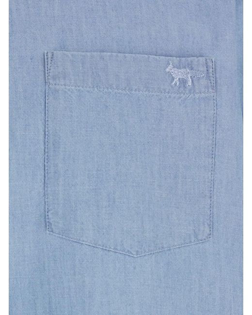Maison Kitsuné Blue Shirt Profile Fox Regular Cotton for men
