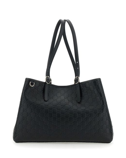 Gucci Black 'Gg Emblem' Big Tote Bag With Two Top Handles And All-Over Gg Embroidery