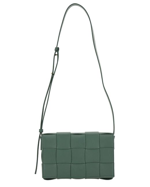 Borsa A Tracolla 'Cassette' Con Motivo Intreccio di Bottega Veneta in Green