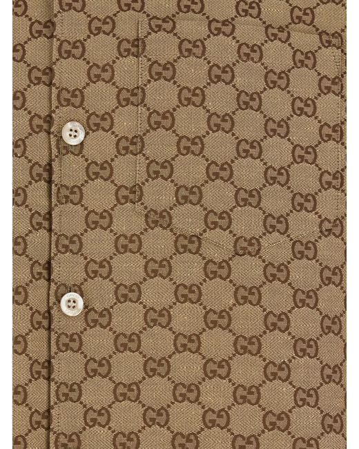 Gucci Natural Bowling Shirt With Gg All-Over Motif for men