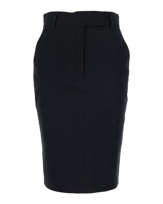 Le Plain Black Corduroy Skirt With Hidden Front Closure For