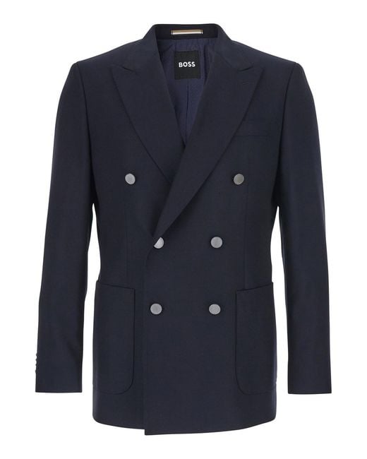 Boss Blue 'Huston' Double-Breated Jacket With Peak Revers And Rear Single Vent for men