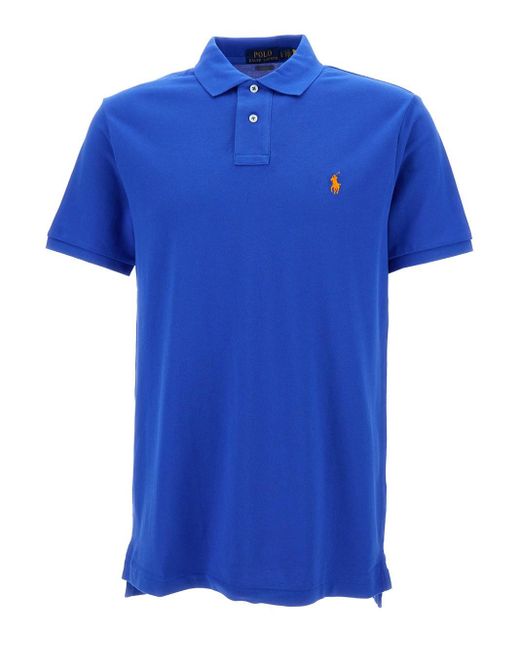 Polo Ralph Lauren Blue Polo Shirt With Logo Embroidery for men