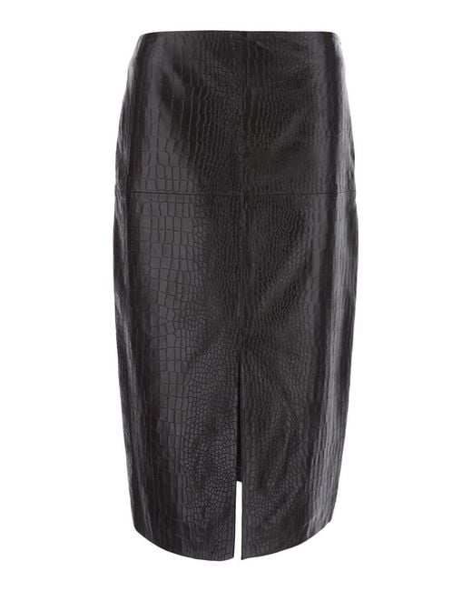 FEDERICA TOSI Black Longuette Leather Cocco Print With Pockets And Zip Closu