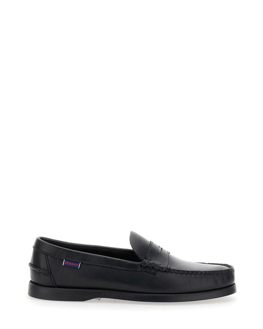 Sebago Black 'Dolphin' Loafers With Side Logo Label And Slip On Design for men
