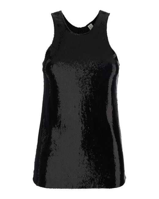 Totême Black Top With Round Neck, Sequin