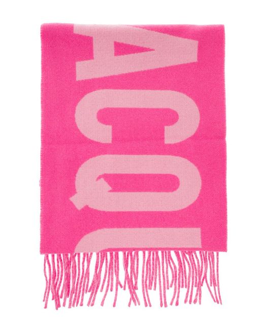 Jacquemus Lecharpe Pink Scarf With Contrasting Logo In Wool