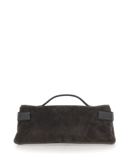 Brunello Cucinelli Black Clutch 'Essence' With Leather Details For Wom