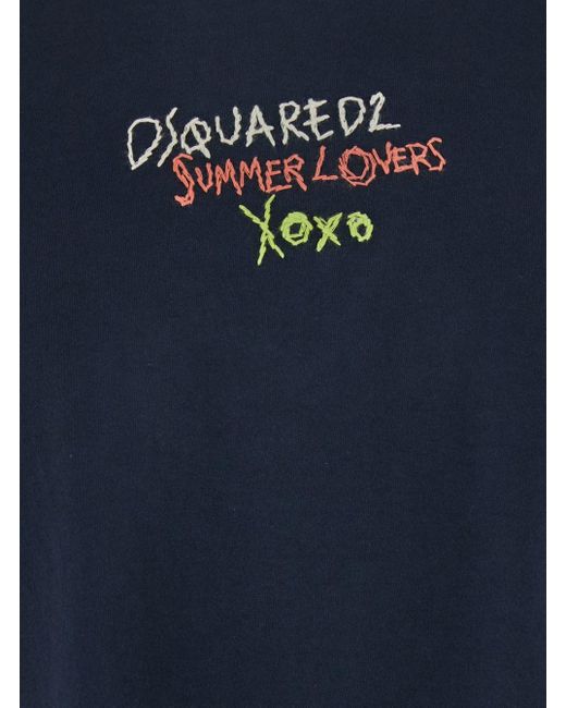 DSquared² Blue T‑Shirt With Round Neck for men