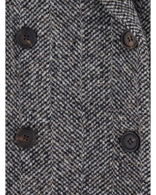 Brunello Cucinelli Gray Double-Breasted Coat With Peak Revers