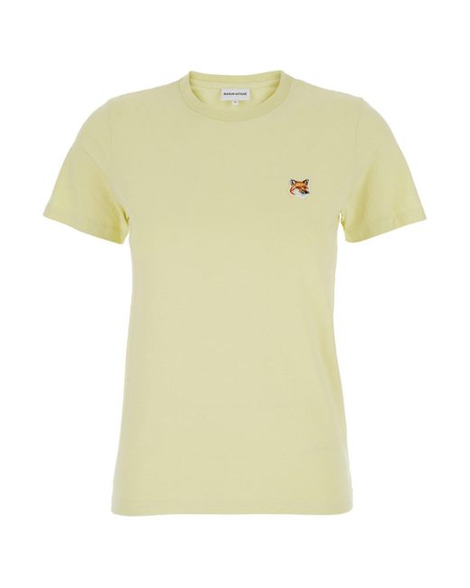 T-Shirt Girocollo Con Patch Fox Head di Maison Kitsuné in Yellow
