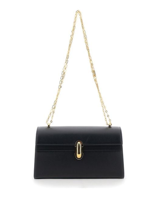 SAVETTE White Shoulder Bag 'Chain Symmetry' With Smooth Leather Chain