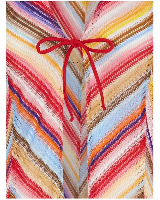 Missoni Red Long Beach Robe With Zigzag Motif