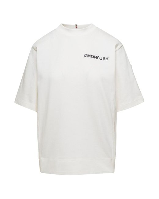 3 MONCLER GRENOBLE White Crewneck T-Shirt With Logo